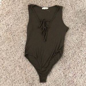 Olive green tie up body suit